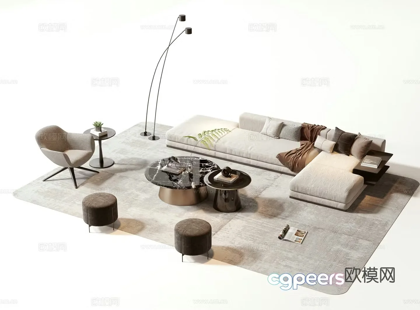 Modern sofa coffee table set 3d model