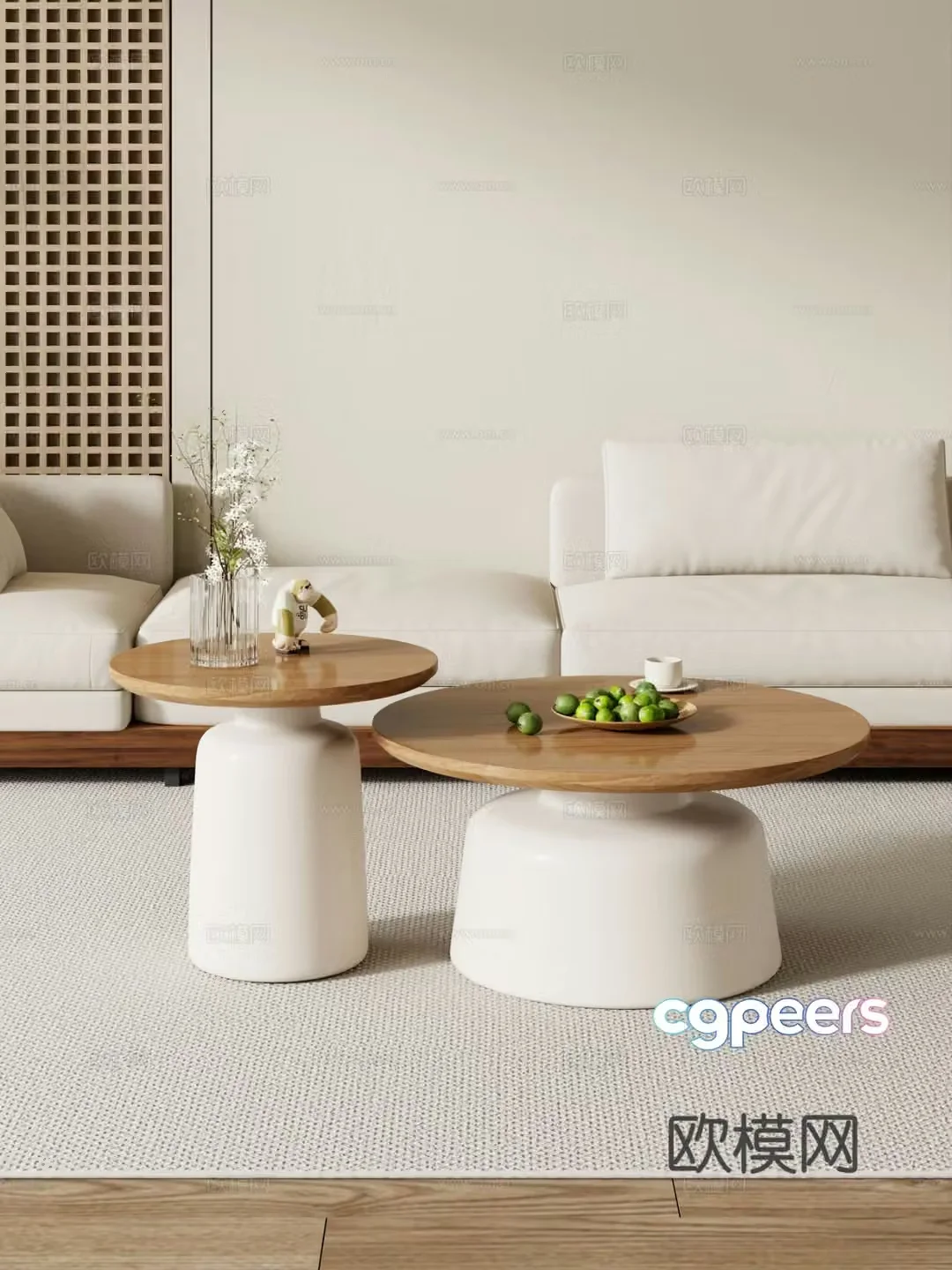 Creamy style coffee table mother-child coffee table sofa coffee table combination decoration 3D model
