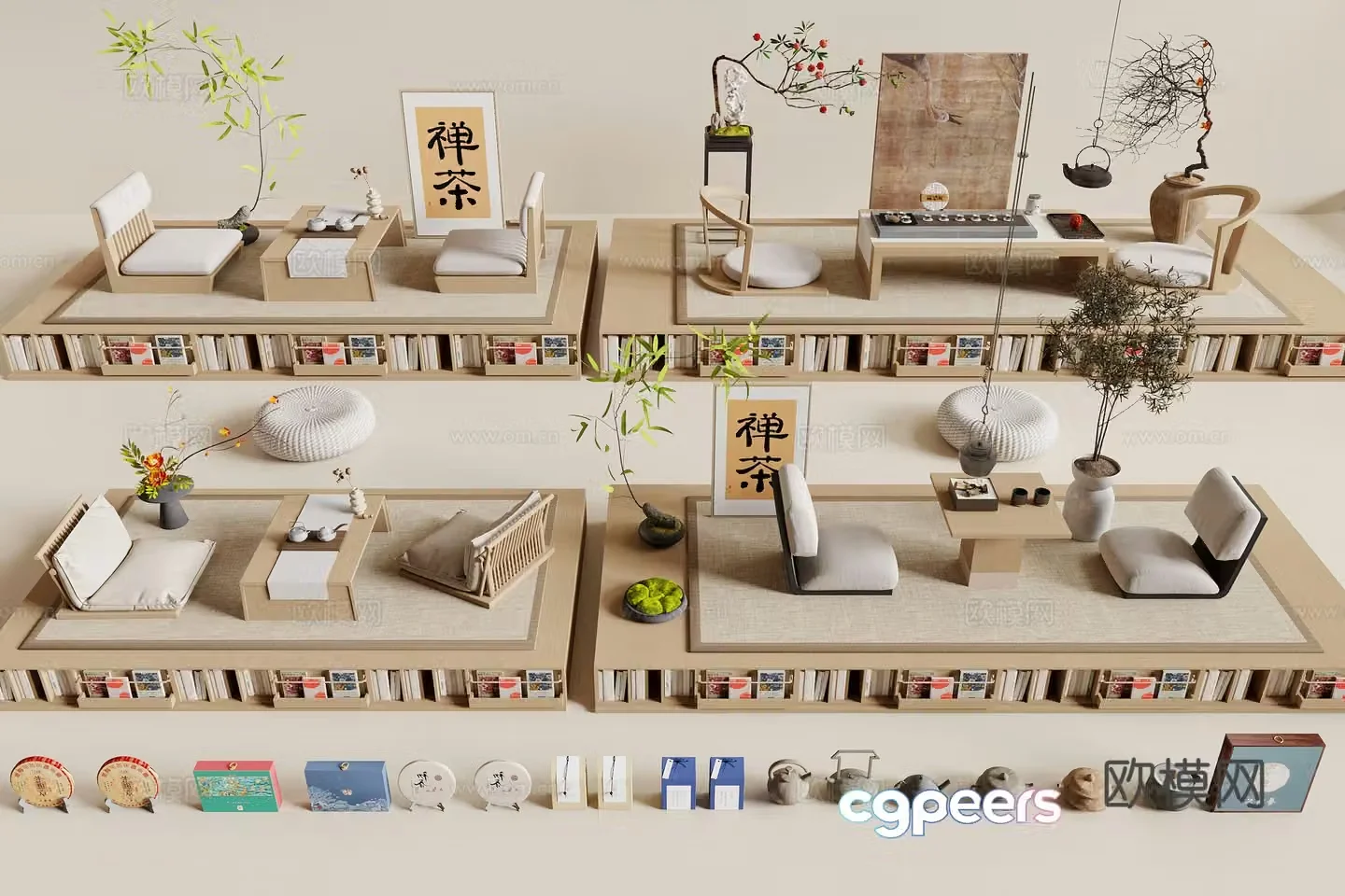 New Chinese tea table and chair 3D model