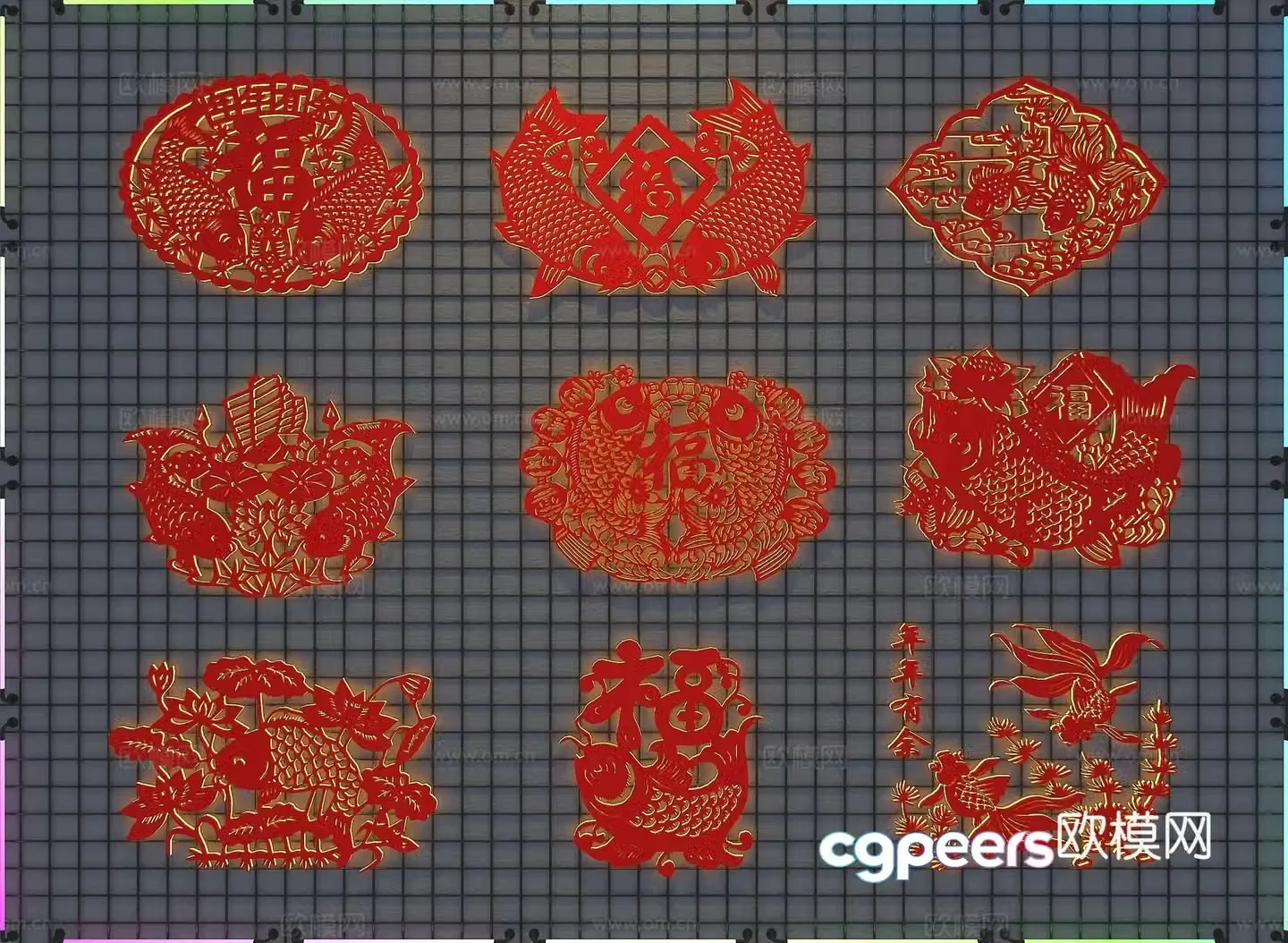 New Year paper-cut 3d model