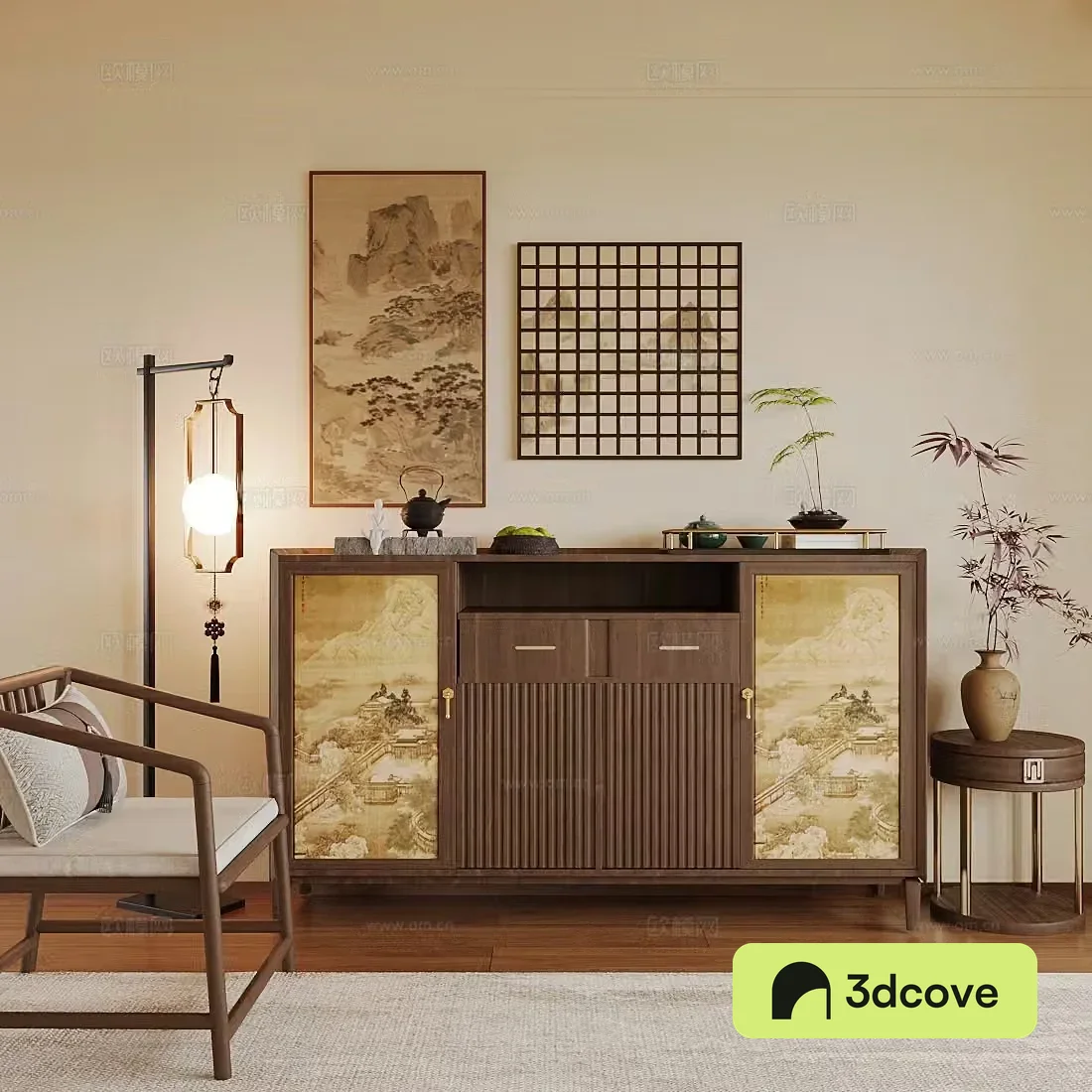 New Chinese style porch cabinet New Chinese style Zen style porch cabinet New Chinese style decorative cabinet ornament combination