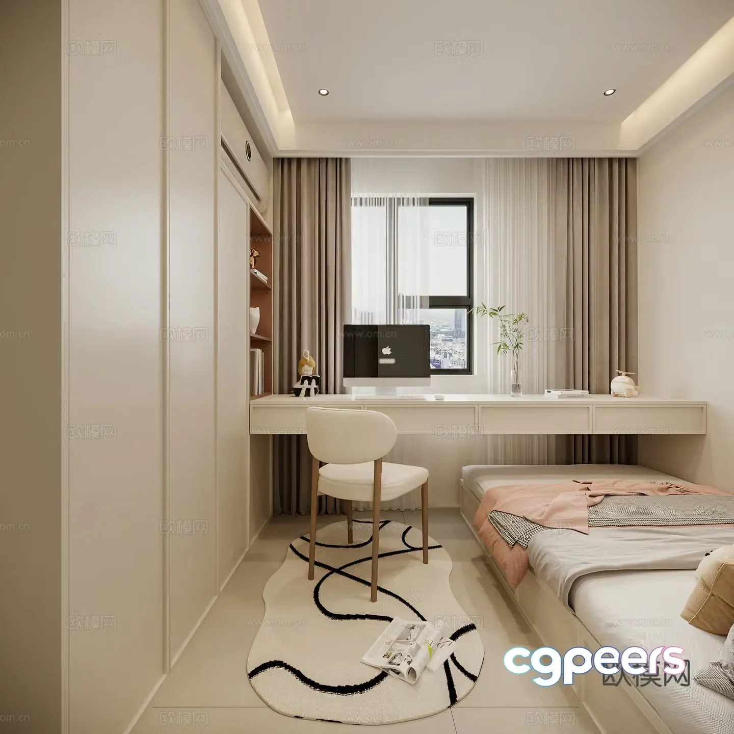 Modern daughter room tatami bedroom 3d model