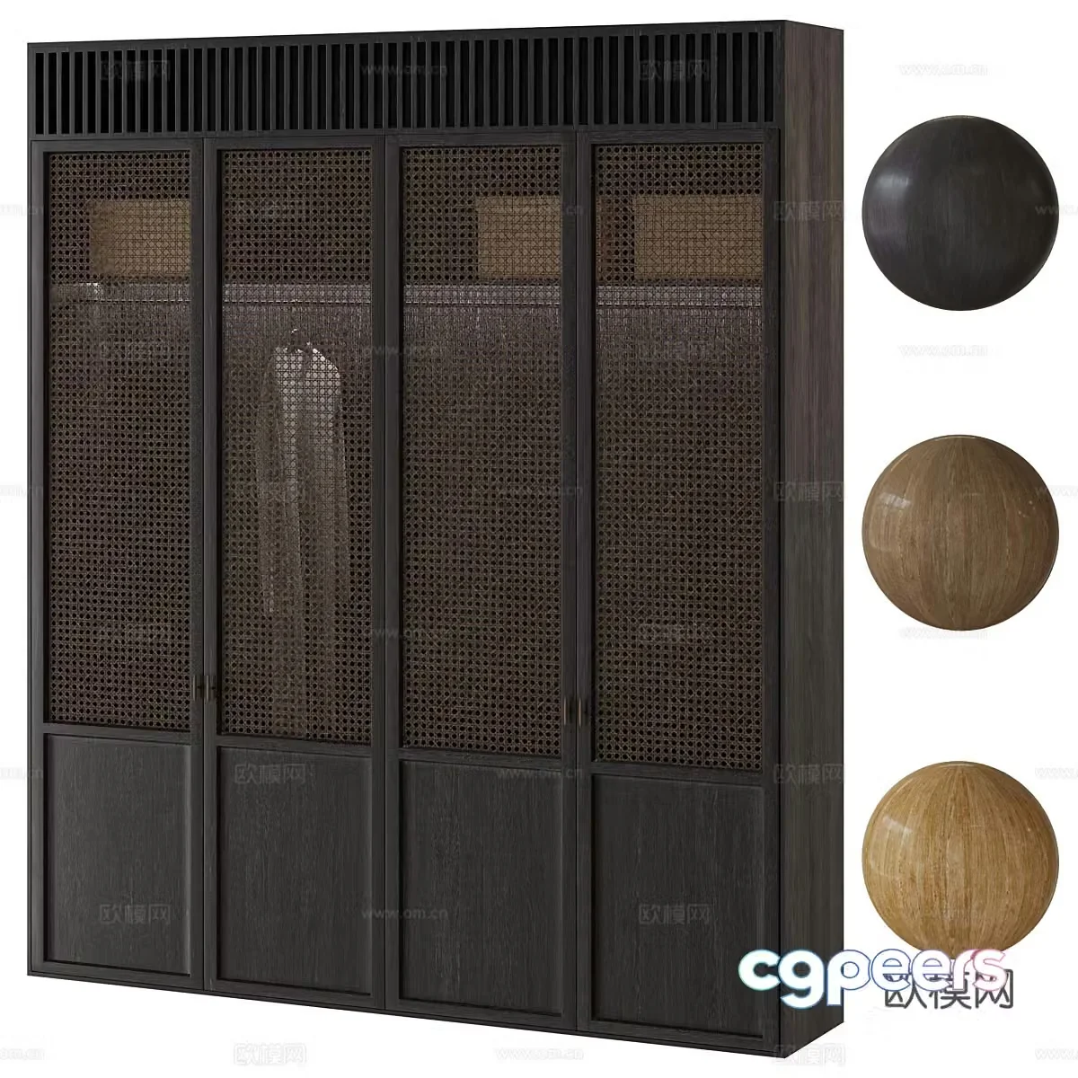 New Chinese style Wasabi Japandi rattan wardrobe 3D model
