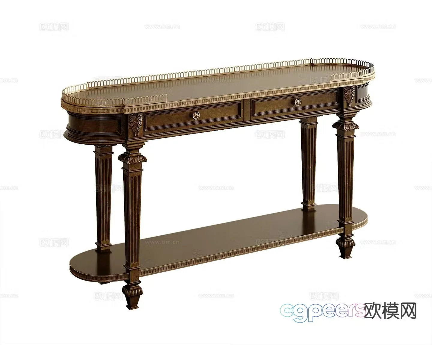 American style end view table 3D model