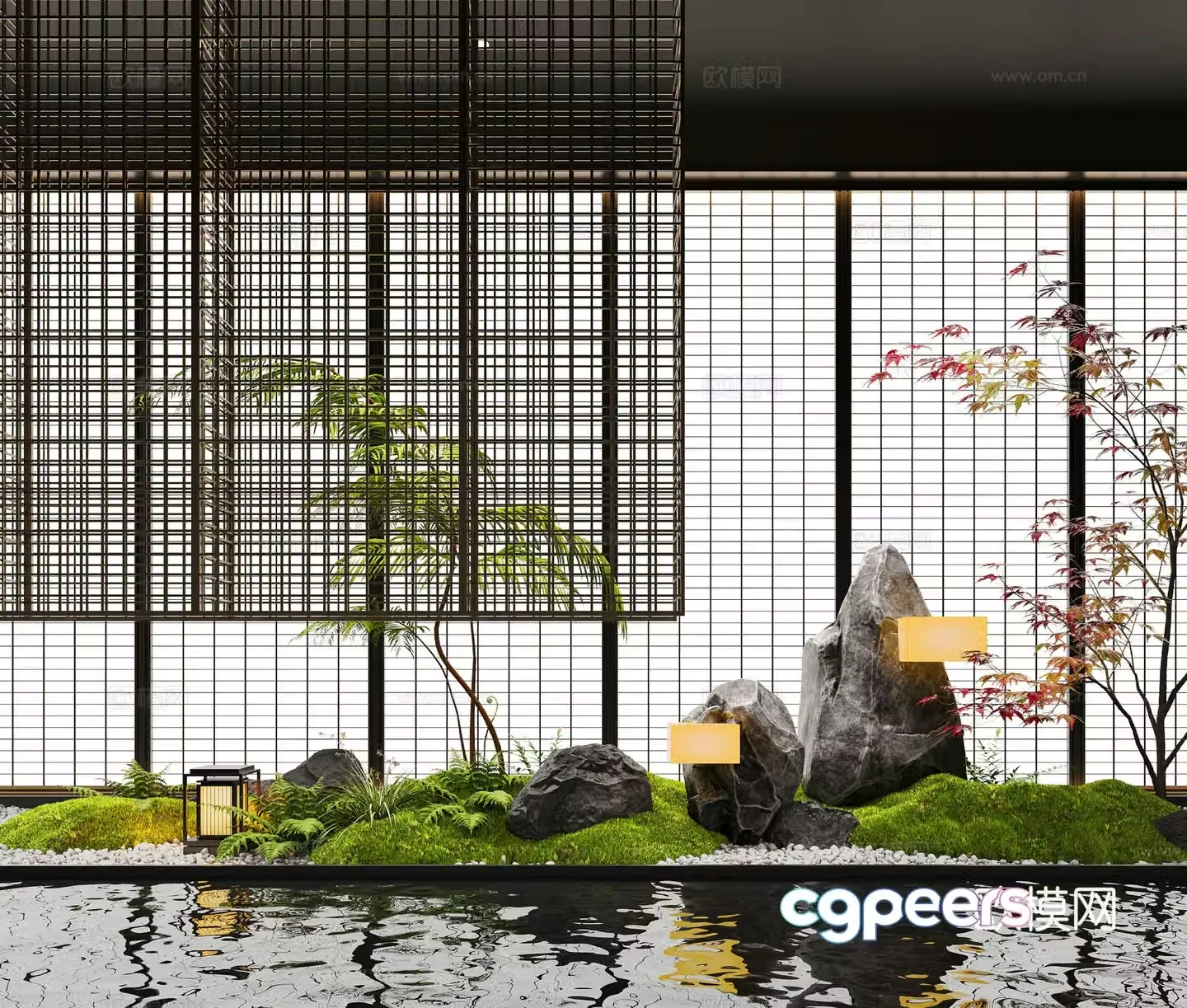 New Chinese-style landscape interior landscape bryophyte landscape stone 3D model