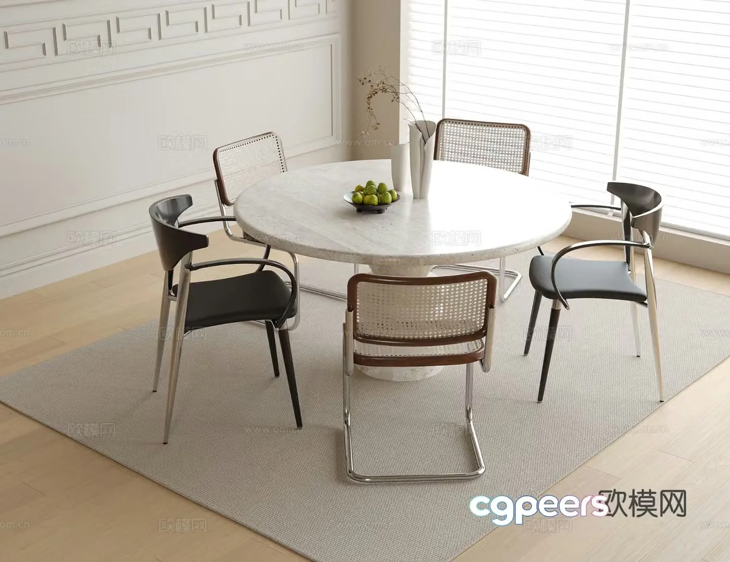 Modern dining table and chairs round dining table 3d model