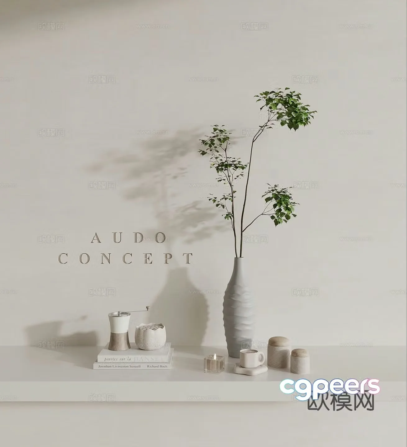 Decoration Modern Ornament Ornament Green Plant Books Candle 3D Model