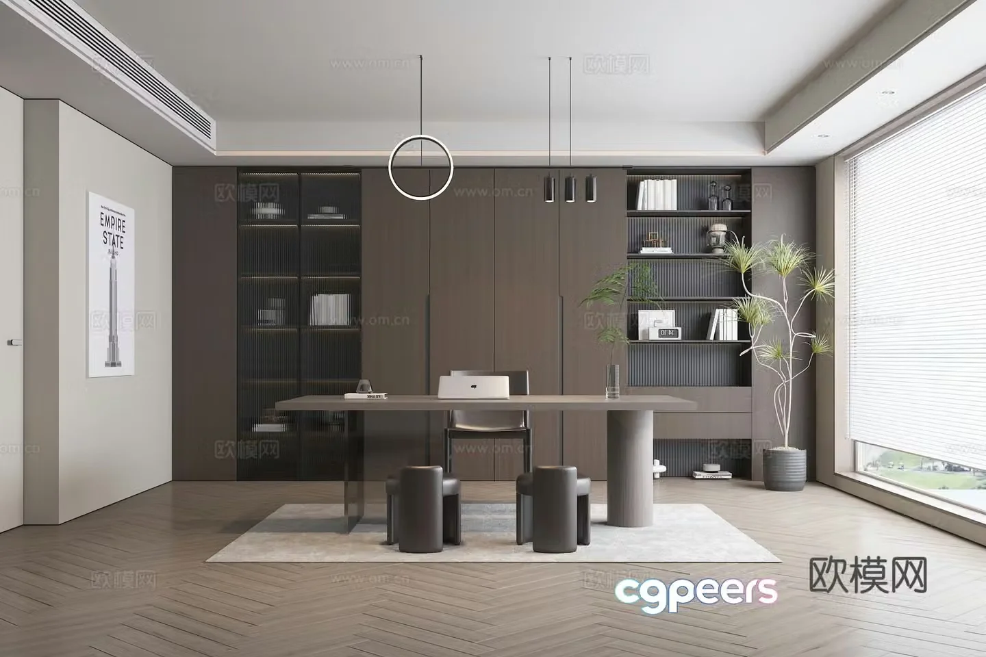 Modern study room 3d model