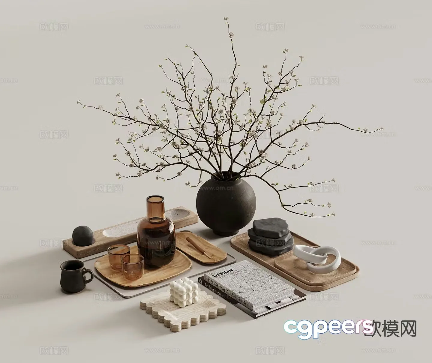 Middle-aged ornaments ornaments dead branches tray 3d model