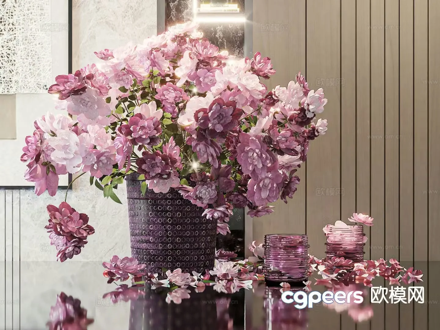 modern vase floral arrangement flower arrangement flowers 3d model