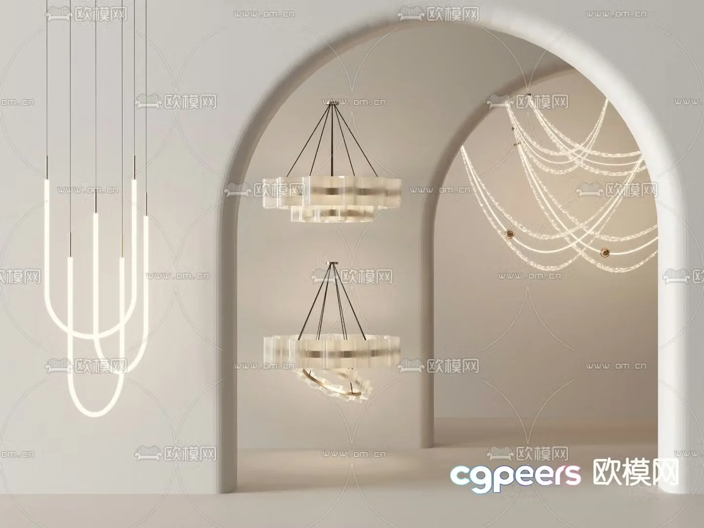 Light luxury chandelier ring chandelier crystal chandelier 3d model
