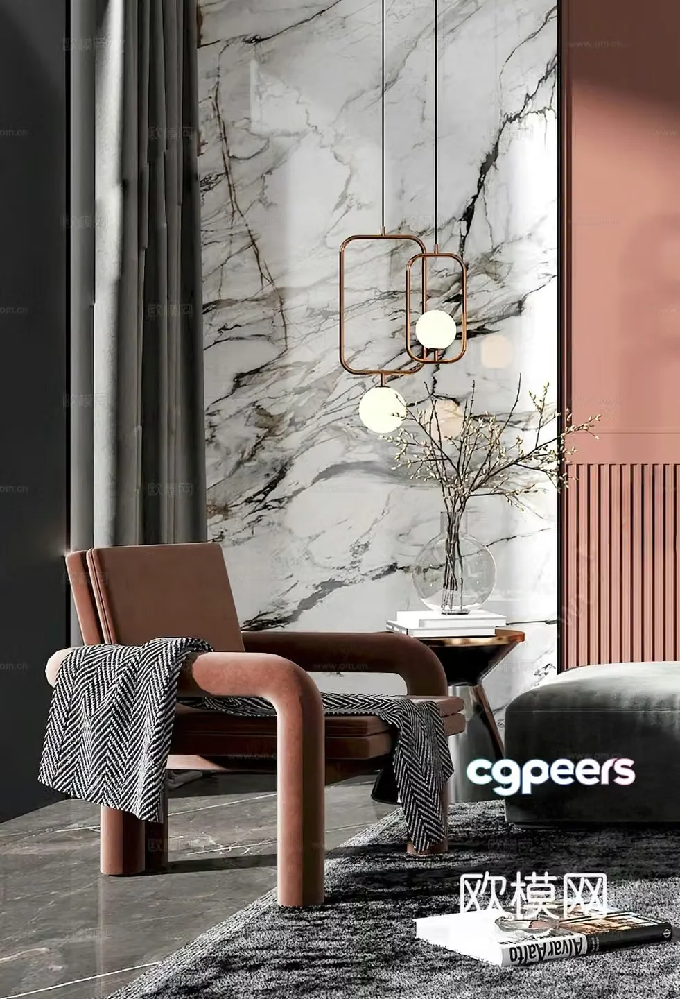Modern leisure chair light luxury leisure chair Italian leisure chair chandeliers side table corner table 3D model