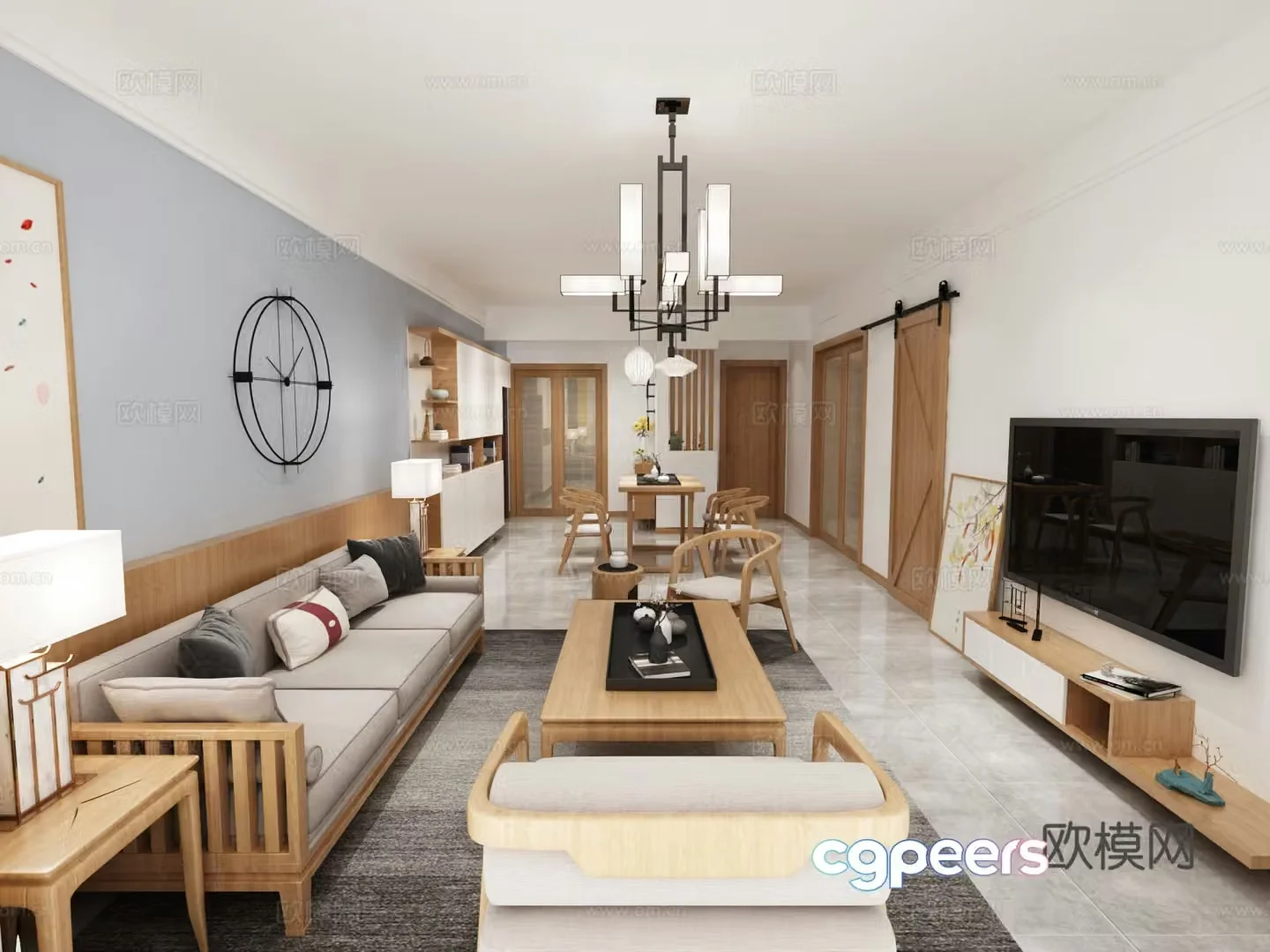 New Chinese style living and dining room 3D model