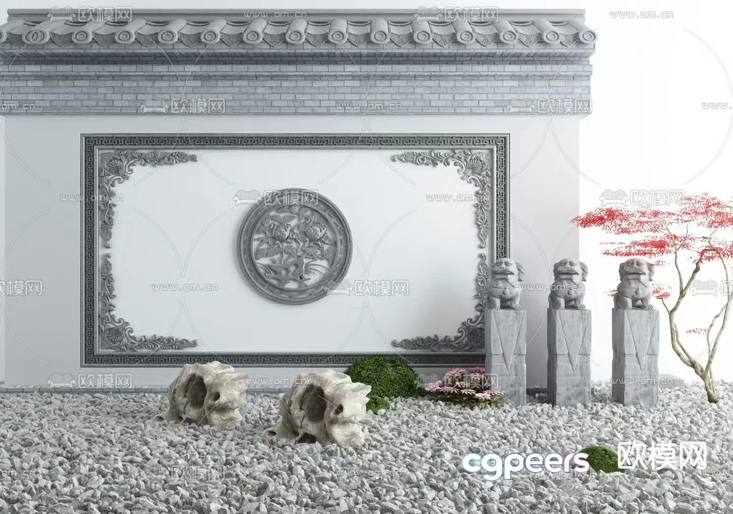 New Chinese style courtyard archway ancient architectural sketch 3D model