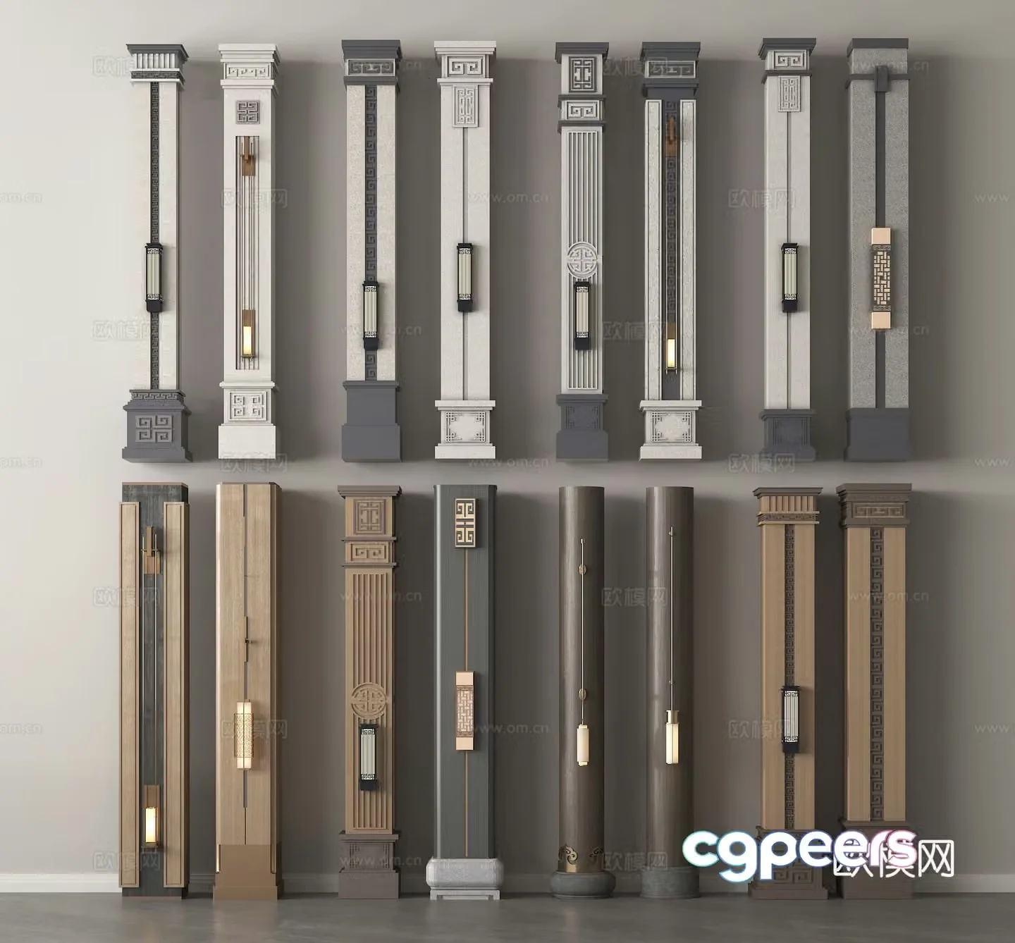 New Chinese column door column gypsum column angle column 3D model