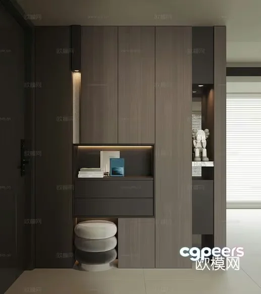 Modern Dark Wood Shelf 3D Model – 18111 – VRAY Render