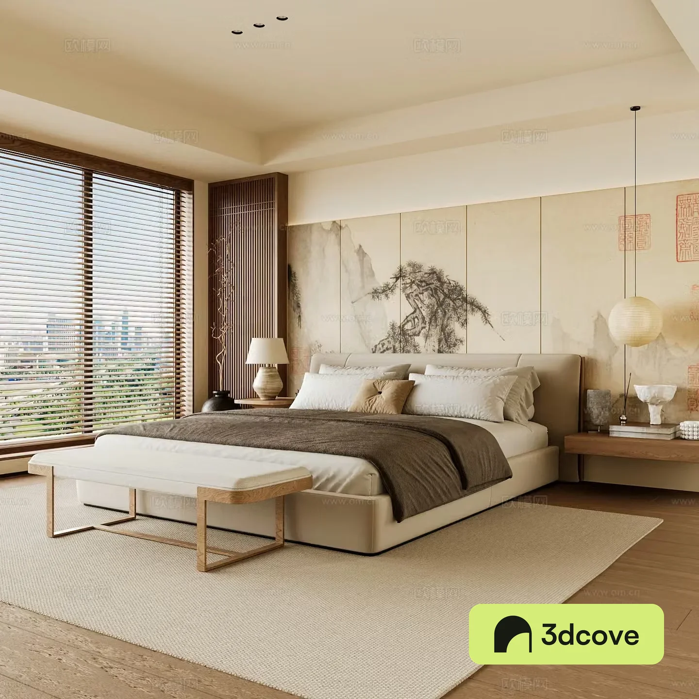 New Chinese style home bedroom Song family aesthetic bedroom Song style bedroom New Chinese style double bed New Chinese