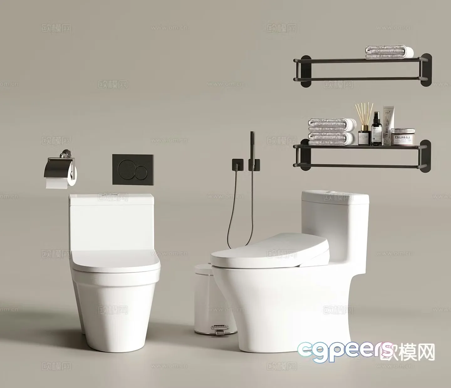 Smart toilet toilet towel rack trash can 3D model