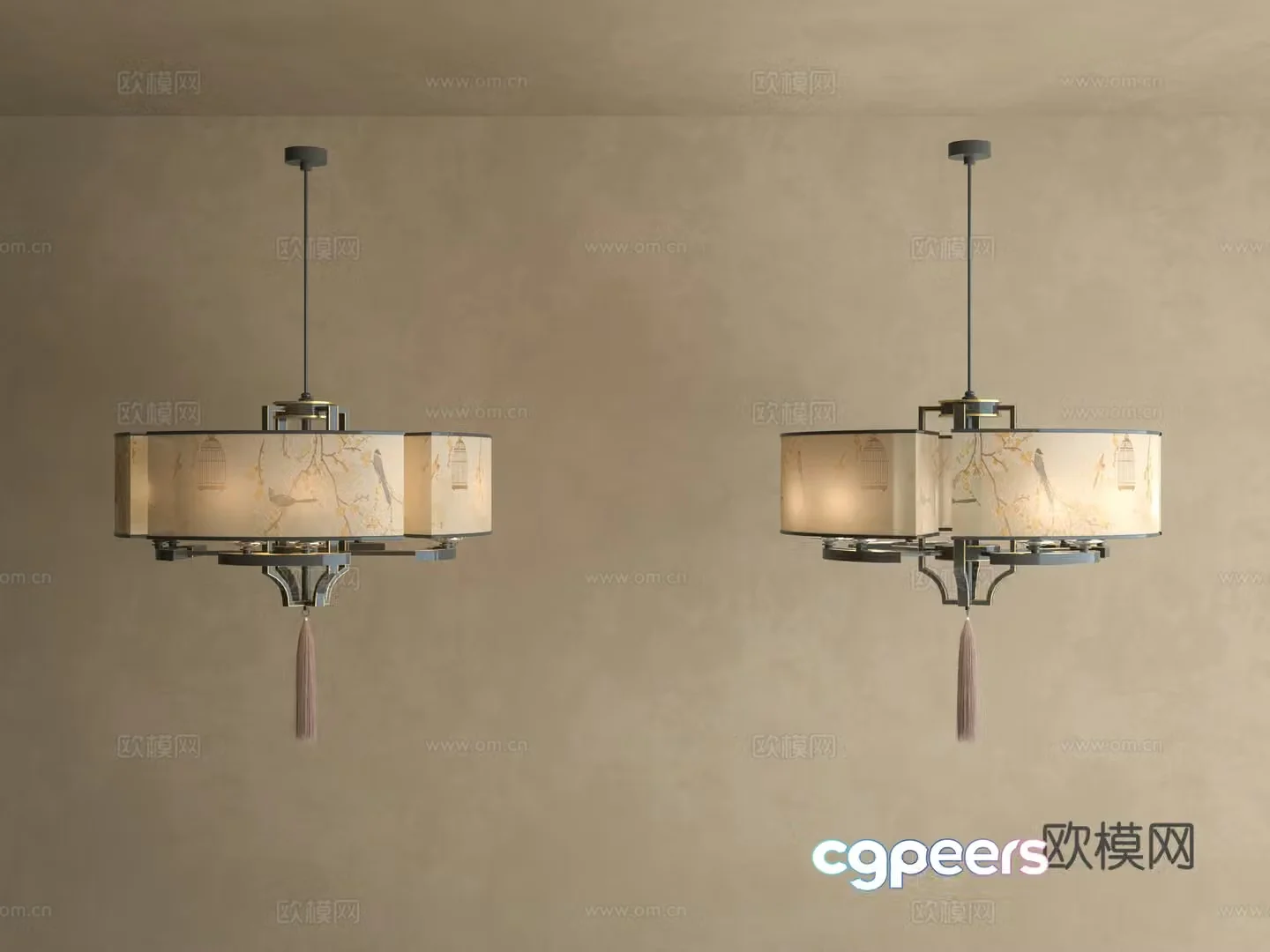 New Chinese chandeliers flower and bird painting scroll chandeliers 3D model