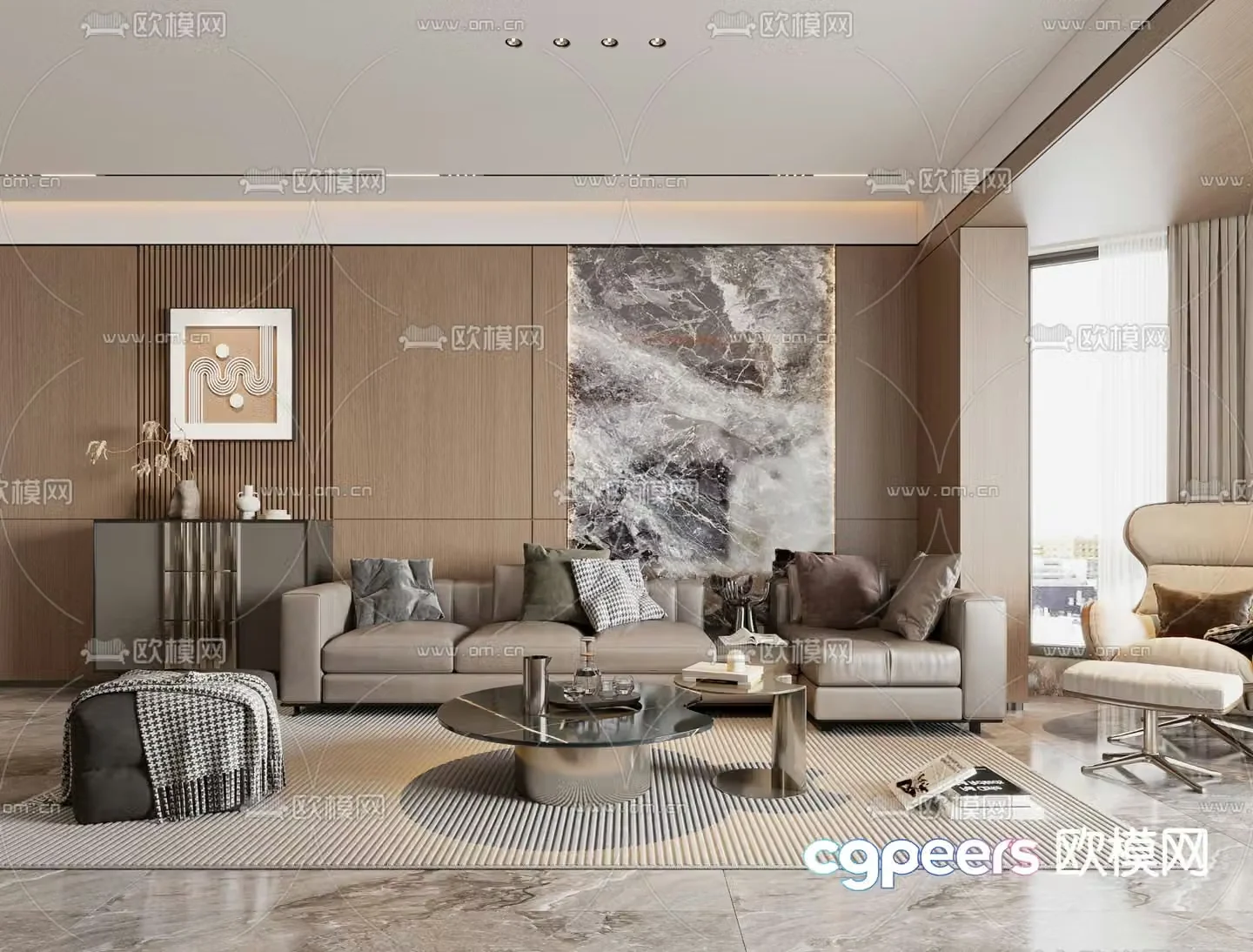 Light luxury living and restaurant 3D model