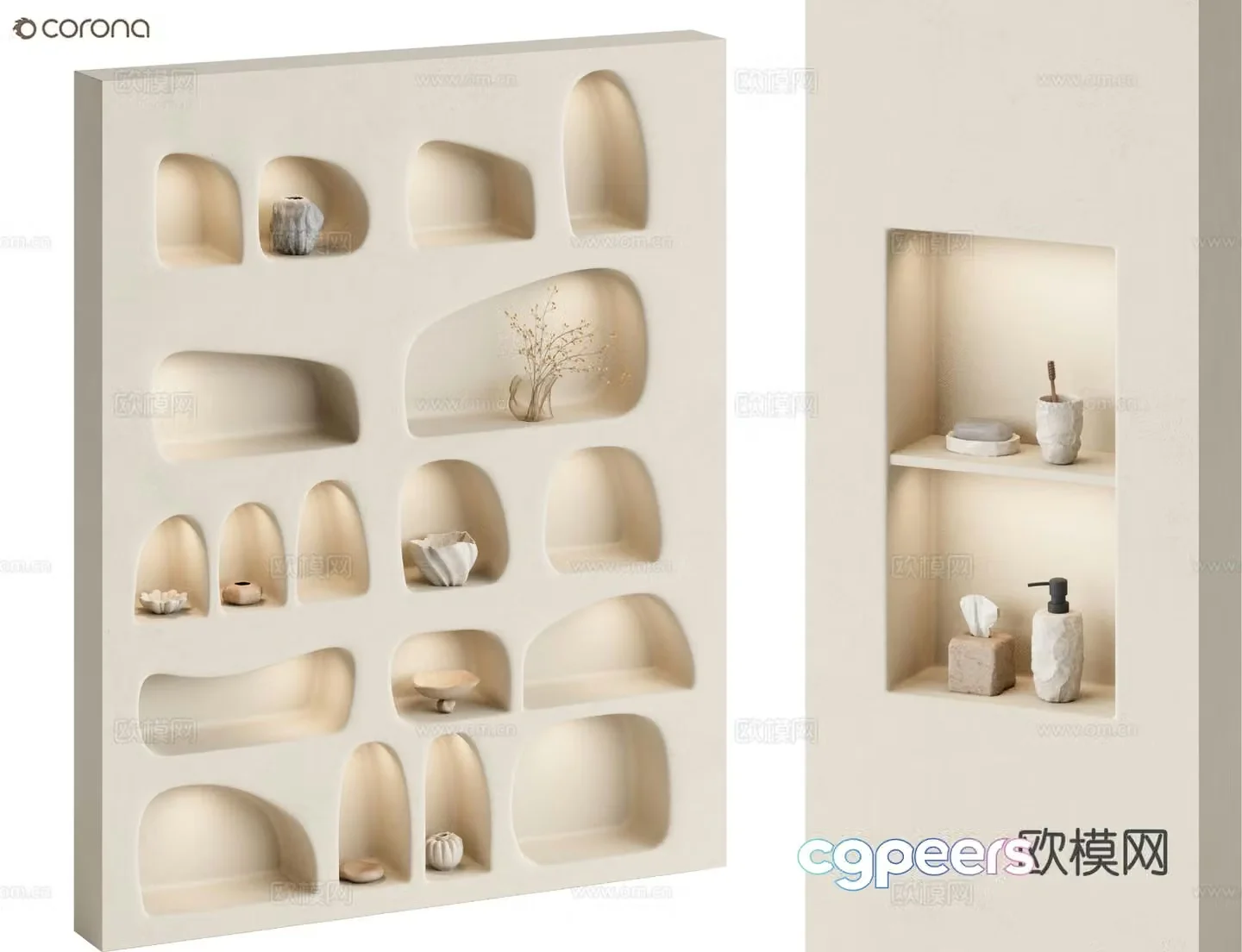 Cream style decorative shelf special-shaped niche 3D model