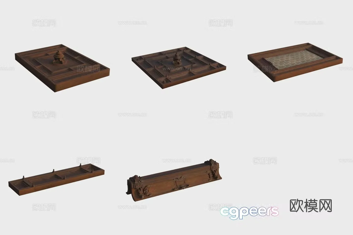 Ancient European architectural components wooden ceiling 3D model