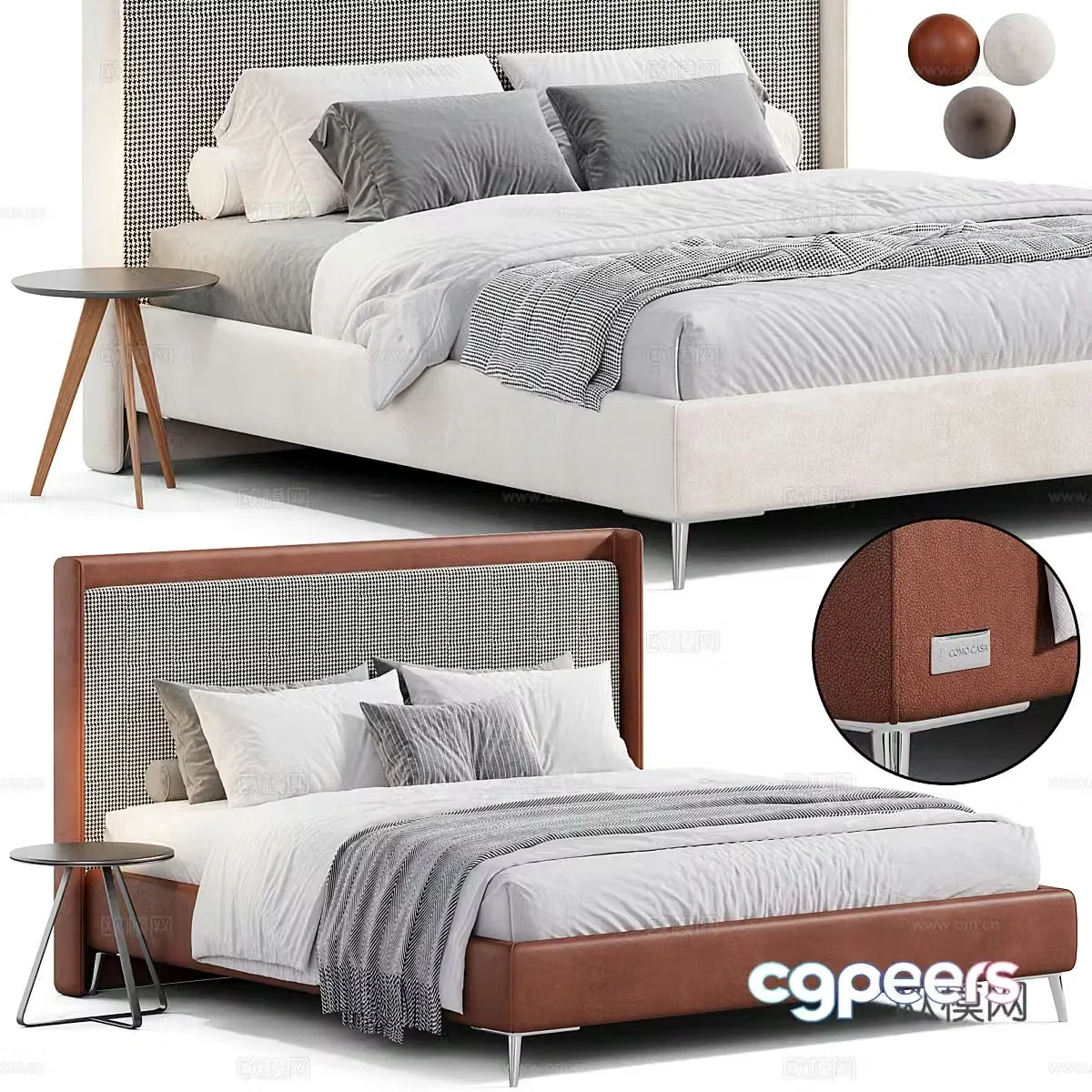 Modern Italian fabric leather double bed 3D model