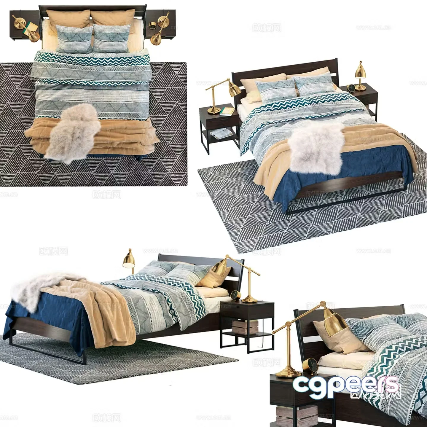 Nordic modern Nordic style IKEA bedding combination 3D model