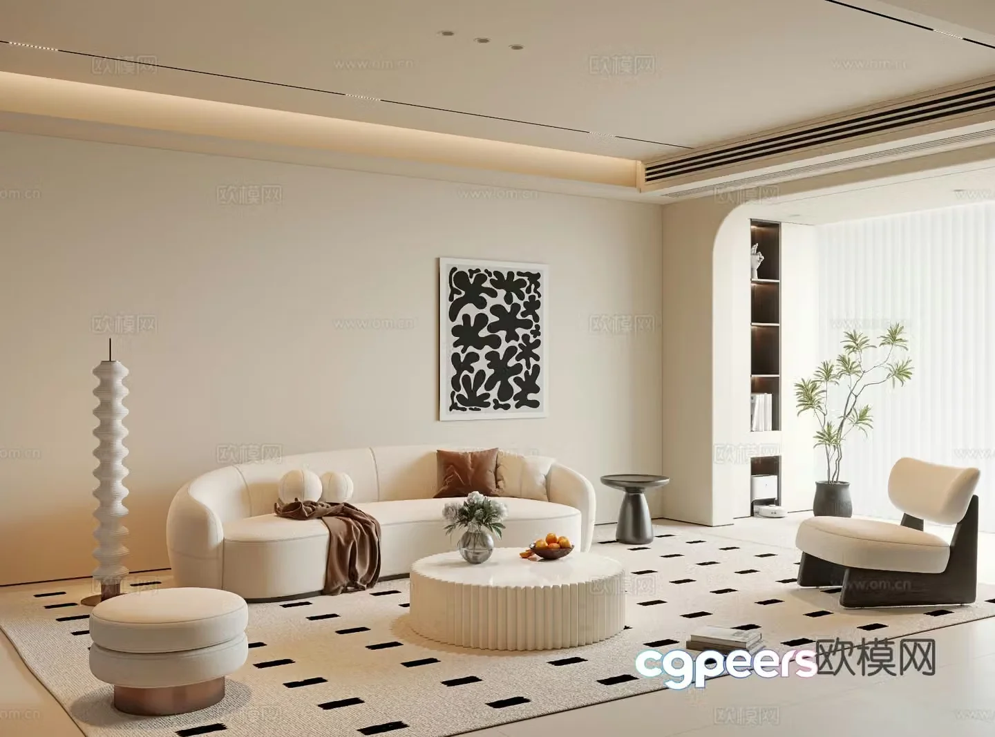 Cream style living room 3d model