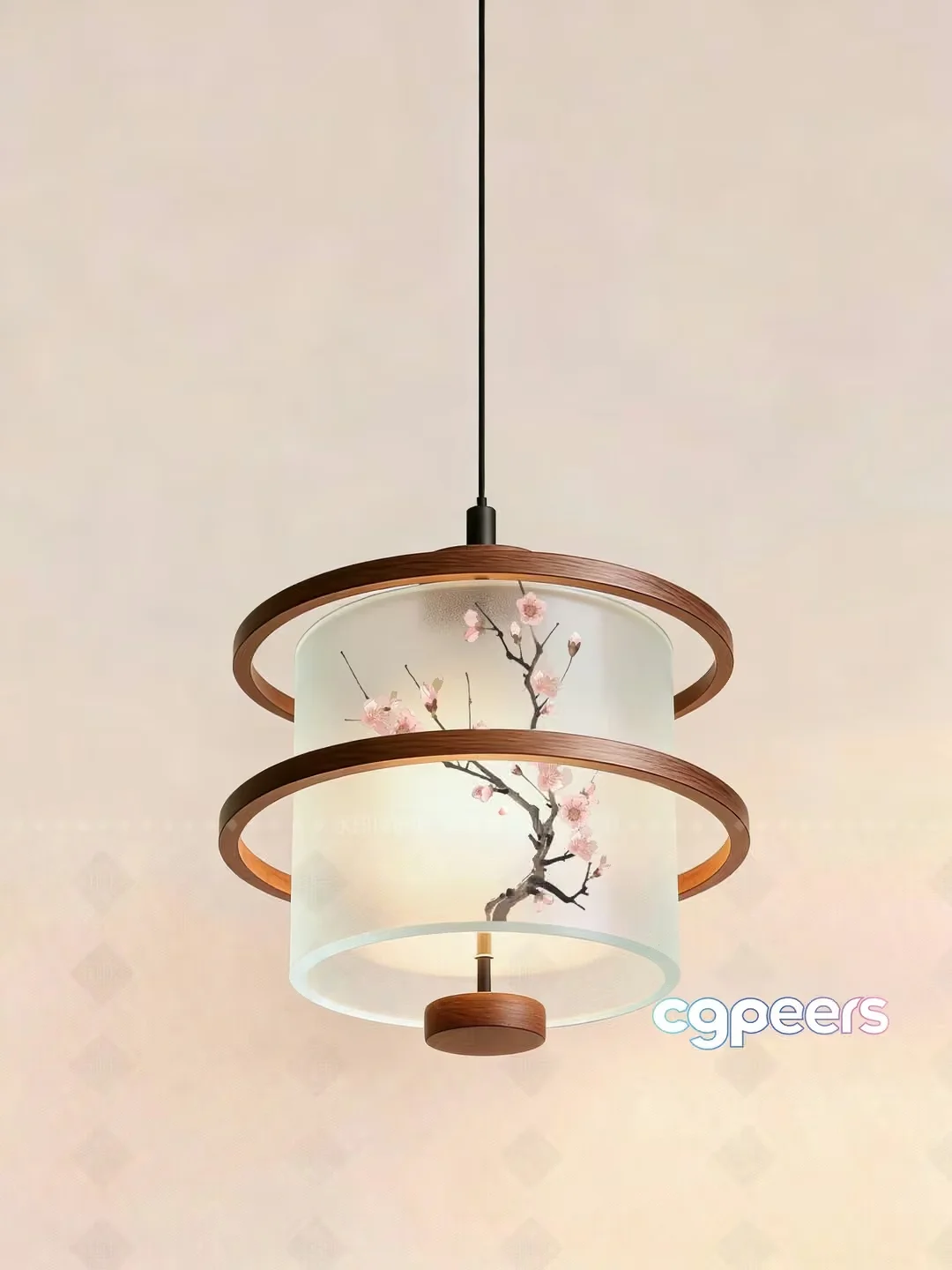 A Hanging Light Fixture With A Cherry Blossom Design 3D Model – 13097 – VRAY Render