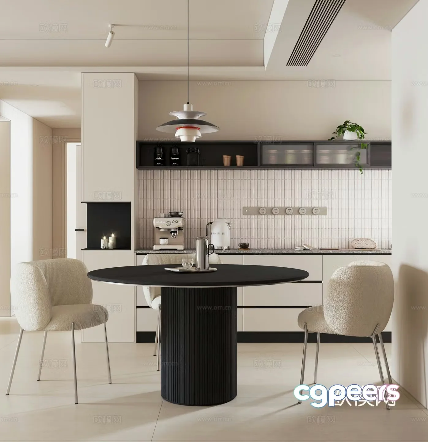 Modern minimalist black and white home restaurant round table restaurant open restaurant round dining table chair 3d model