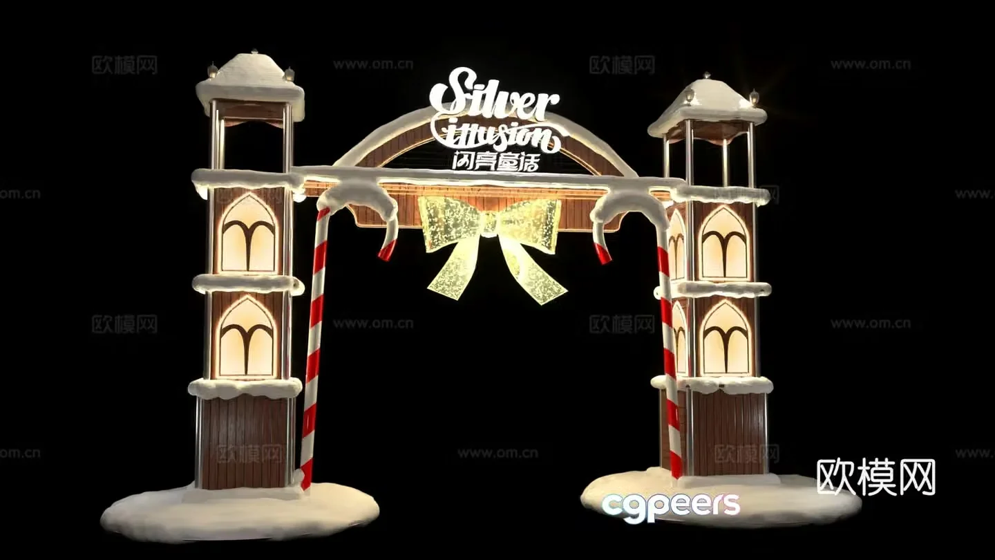 Christmas street scene wooden door installation 3d model