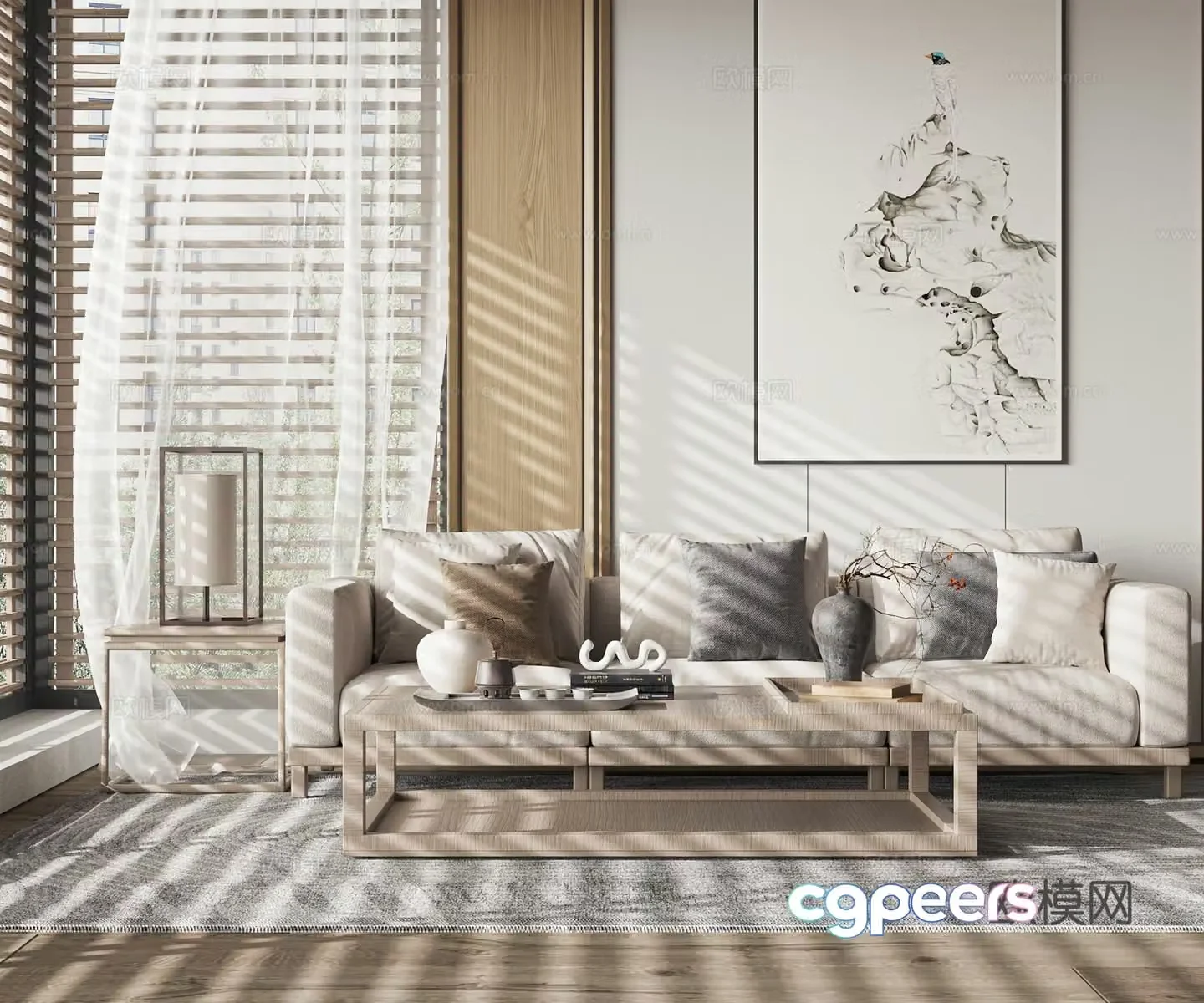 New Chinese style sofa coffee table three person sofa 3d model