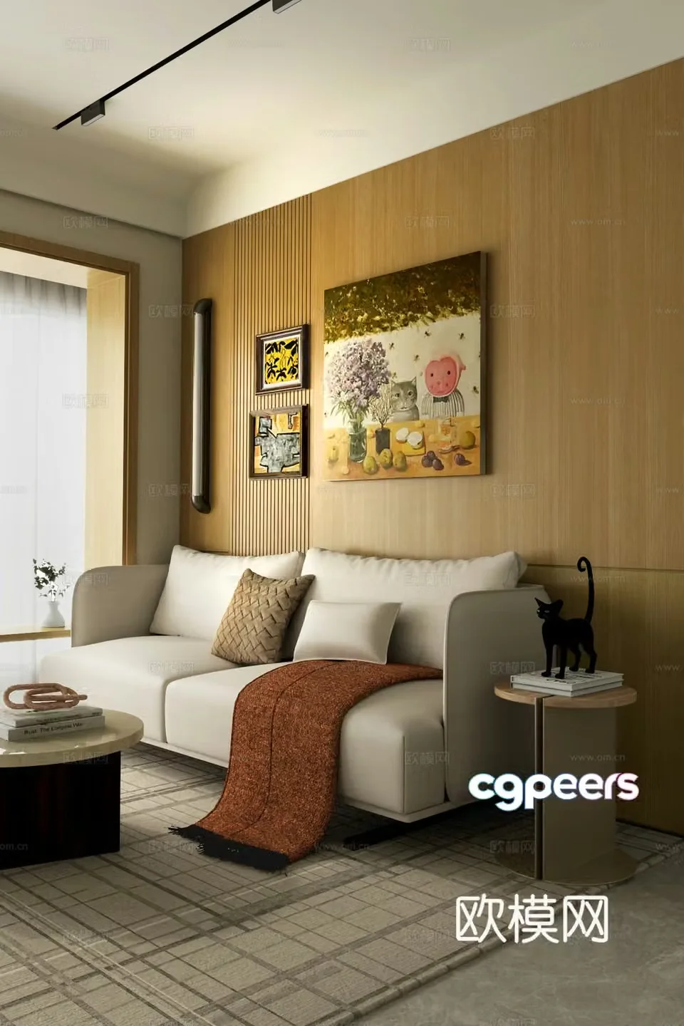 Modern double sofa decorative painting coffee table 3d model