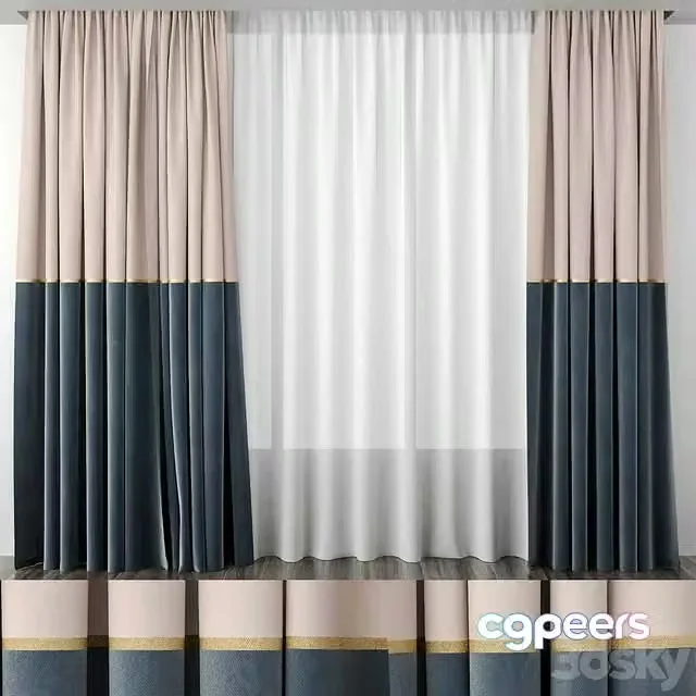 3ds Max Free – Curtains baked milk and gray-blue 50-50