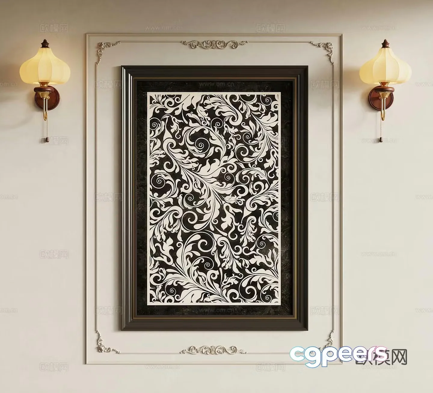 06 French retro medieval style decorative painting French wall lamp 3D model