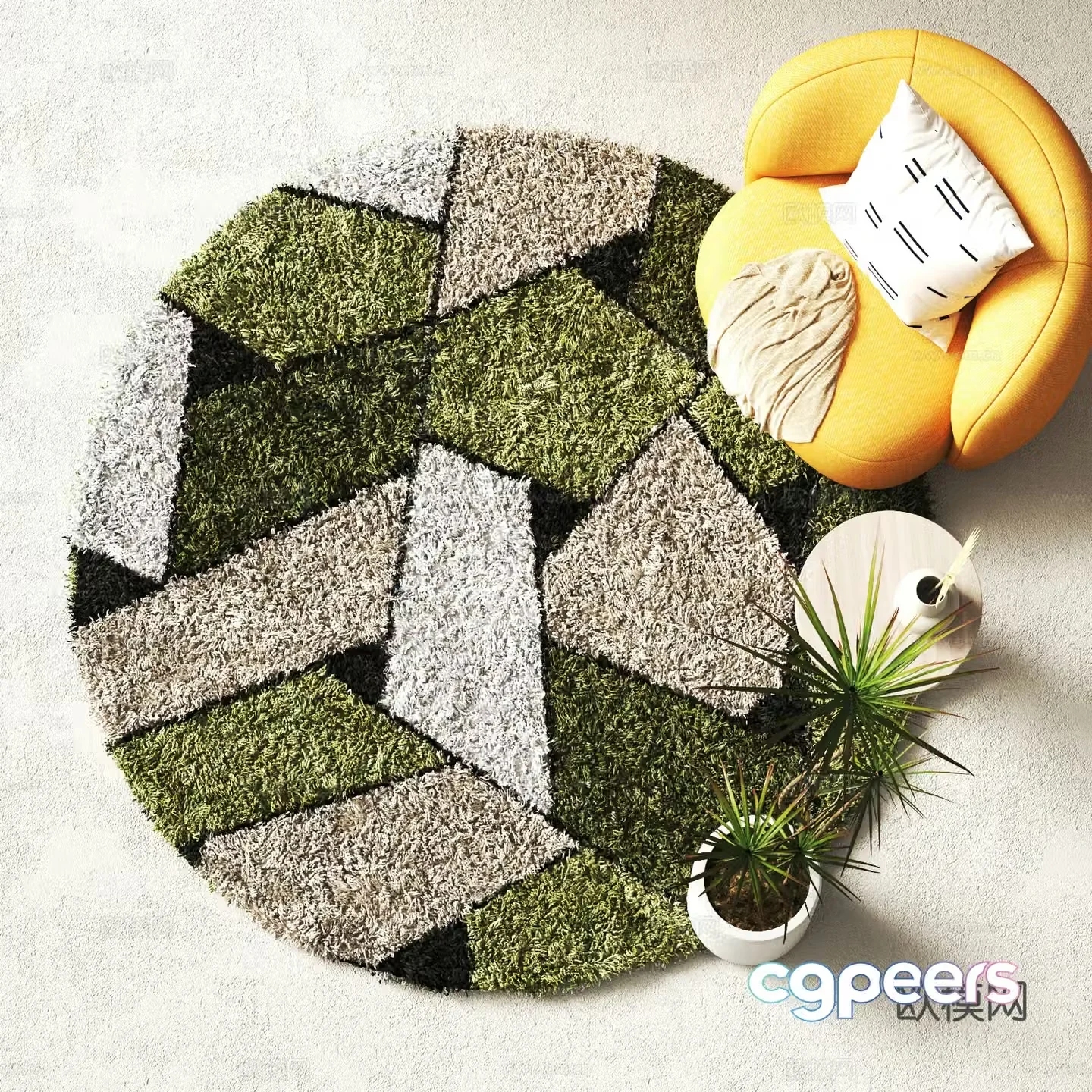 Modern round carpet Plush carpet 3d model