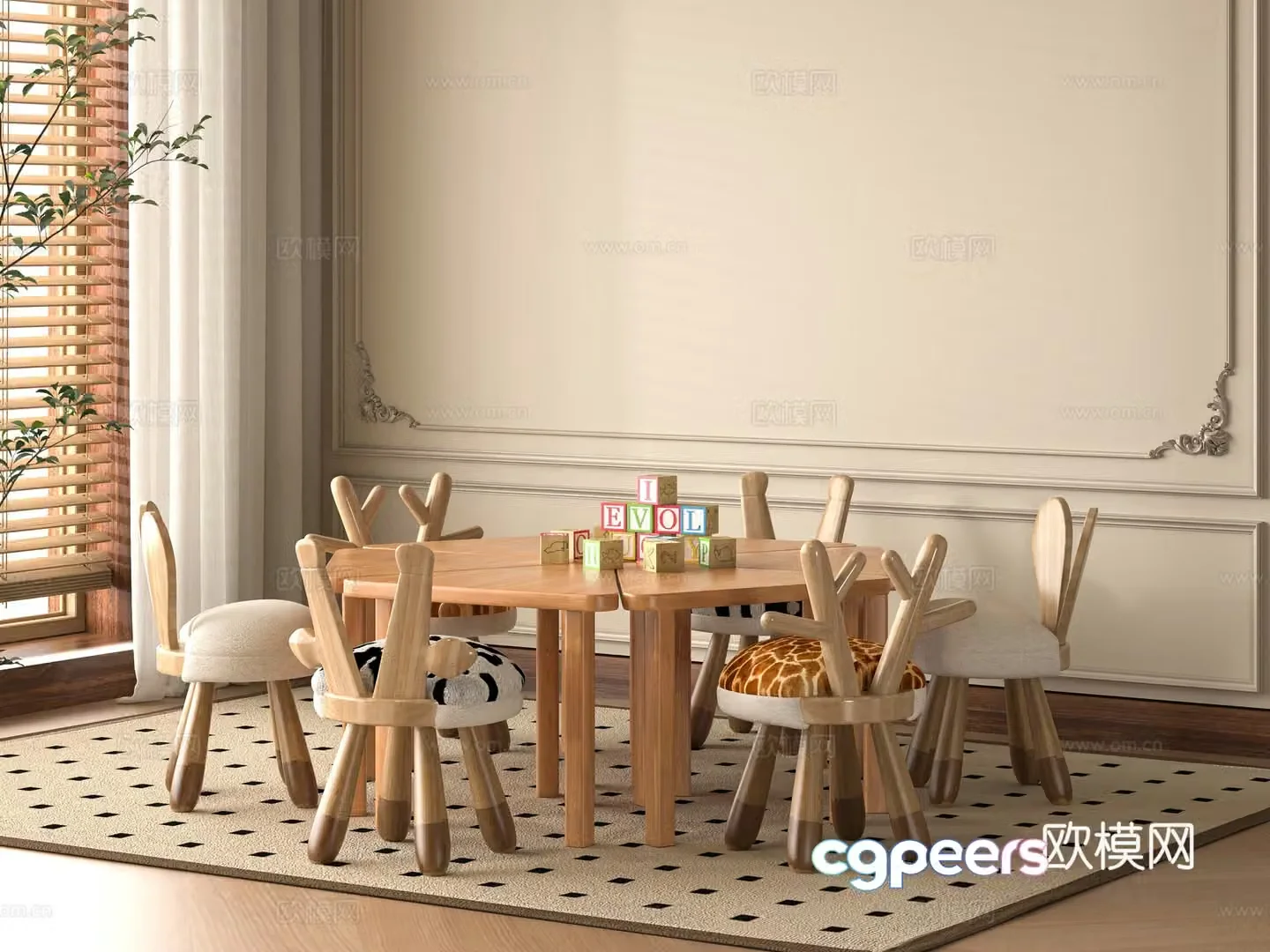 Modern children’s table and chair 3d model