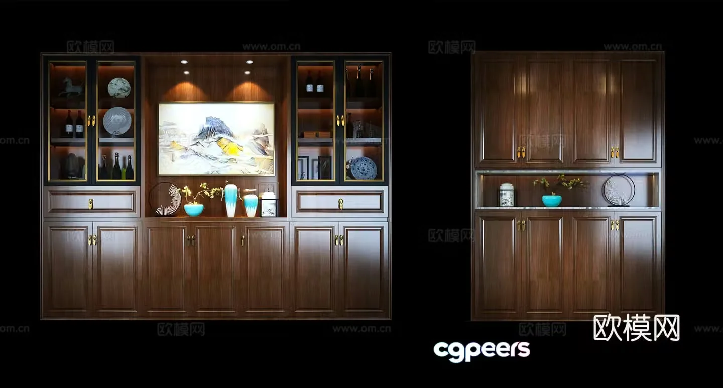 New Chinese wine cabinet shoe cabinet model combination 3D model