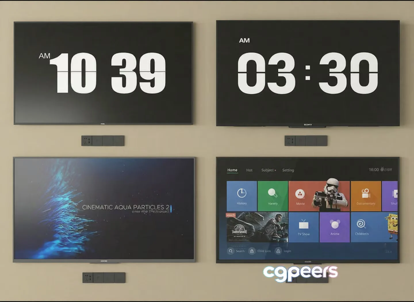 Smart Tv Wall With Multiple Displays 3D Model – 12122 – VRAY Render