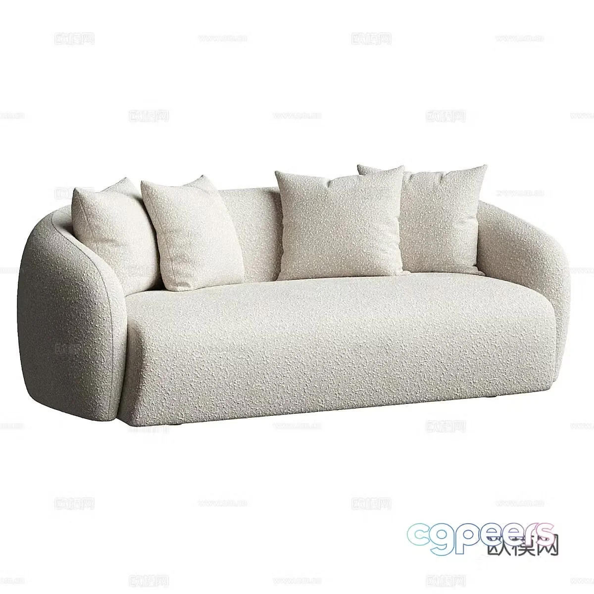 Modern Cream Style Bindiya Boucle Fabric Sofa 3D Model