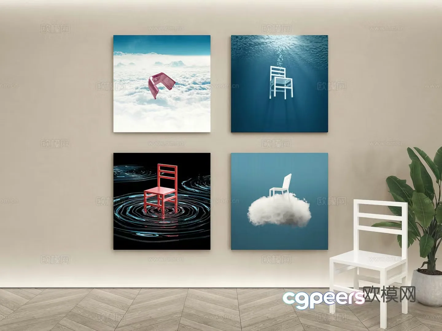 Original Modern Simple Art Hanging Paintings Decorative Paintings “Please Sit” series of works Author Lan Pi Uncle 3D Model