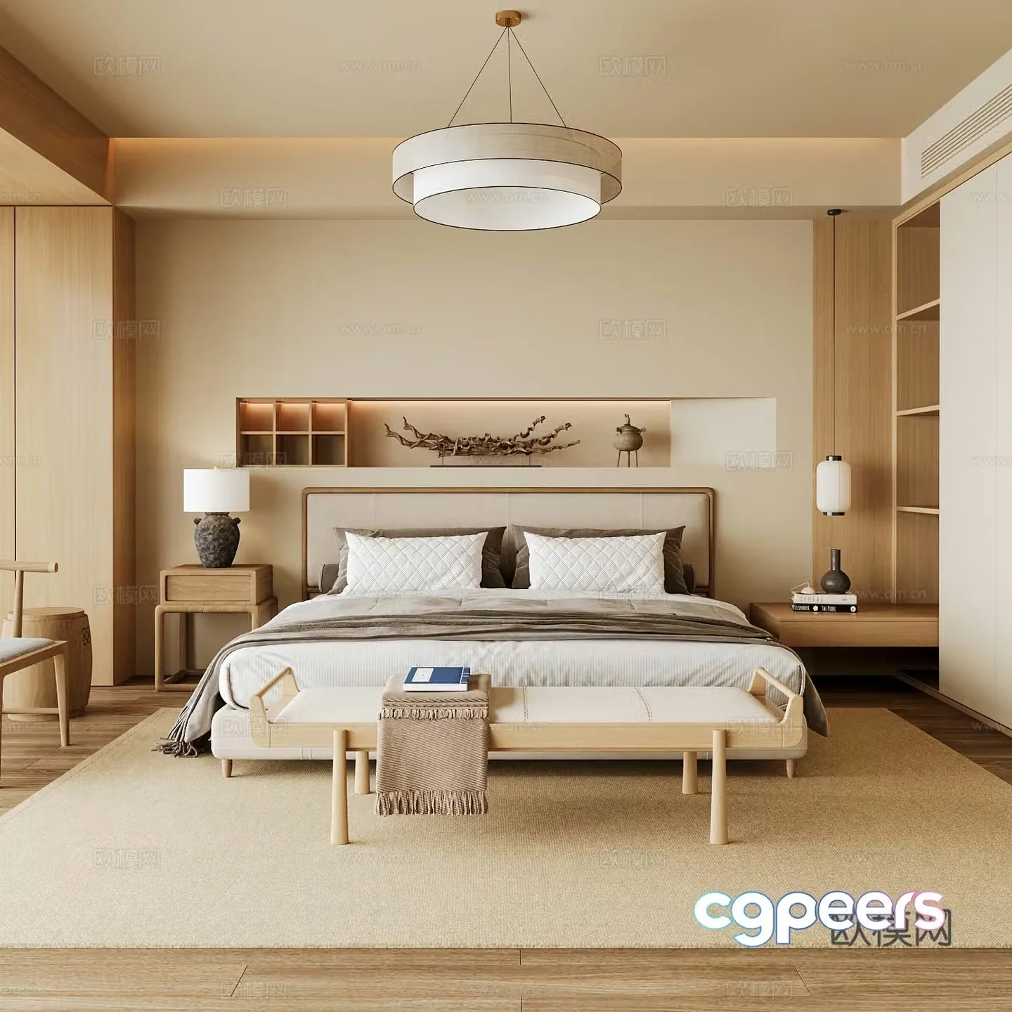 New Chinese style home bedroom Song family aesthetic bedroom Song style bedroom New Chinese style double bed New Chinese 3D model