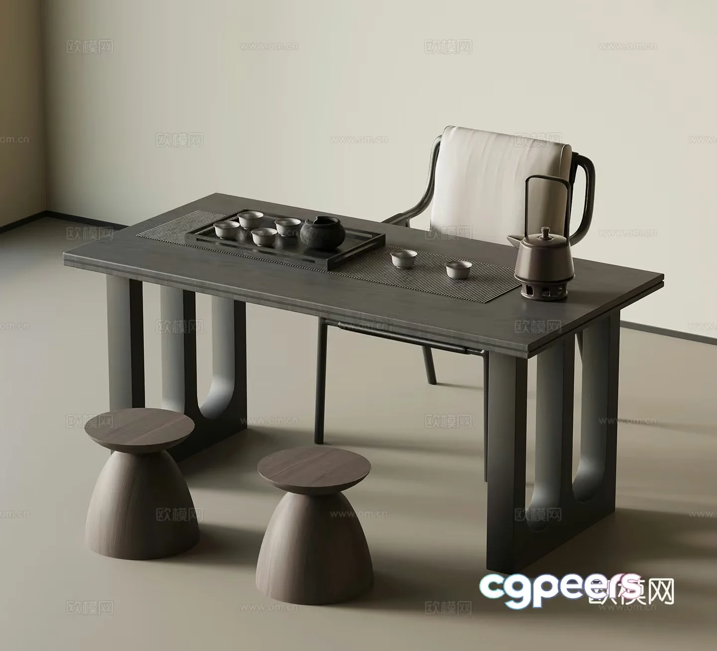 A Minimalist Table With A Teapot And Cups 3D Model – 3452 – VRAY Render