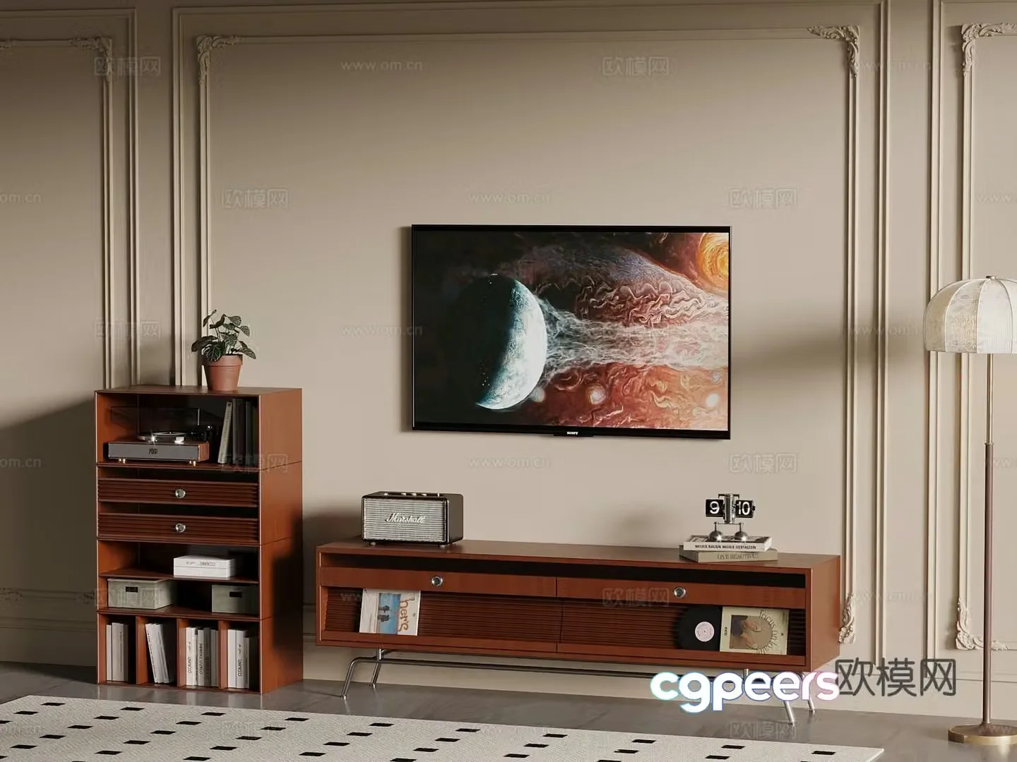 Middle-aged TV cabinet jewelry ornaments TV 3d model