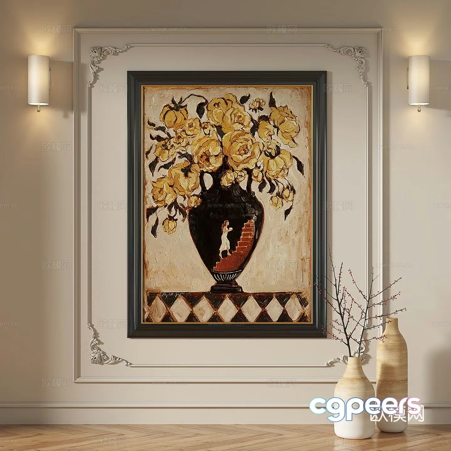 French retro medieval modern European classical decorative painting 3d model