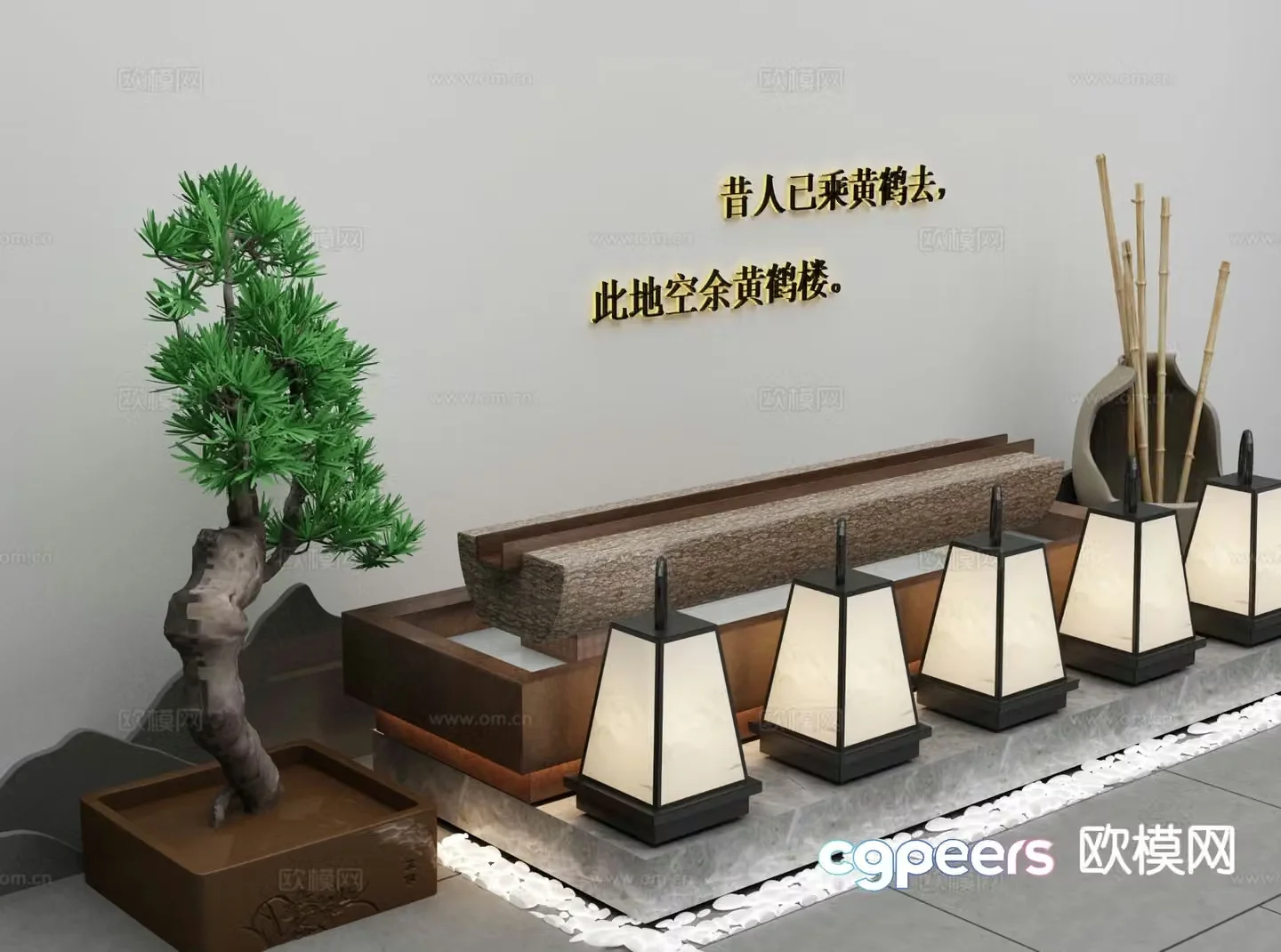 New Chinese style interior landscape sketch 3D model