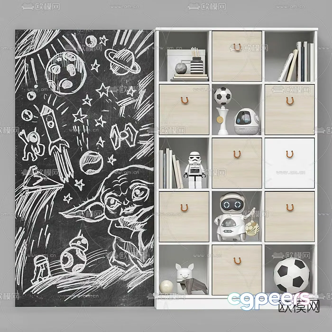 Nordic children’s bookcase storage cabinet 3d model