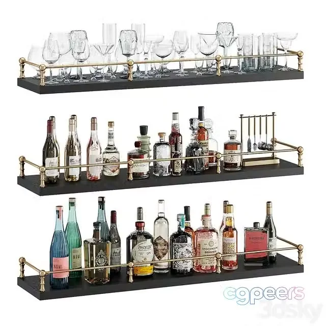 3ds Max Free – Bar shelves with bottles and glasses