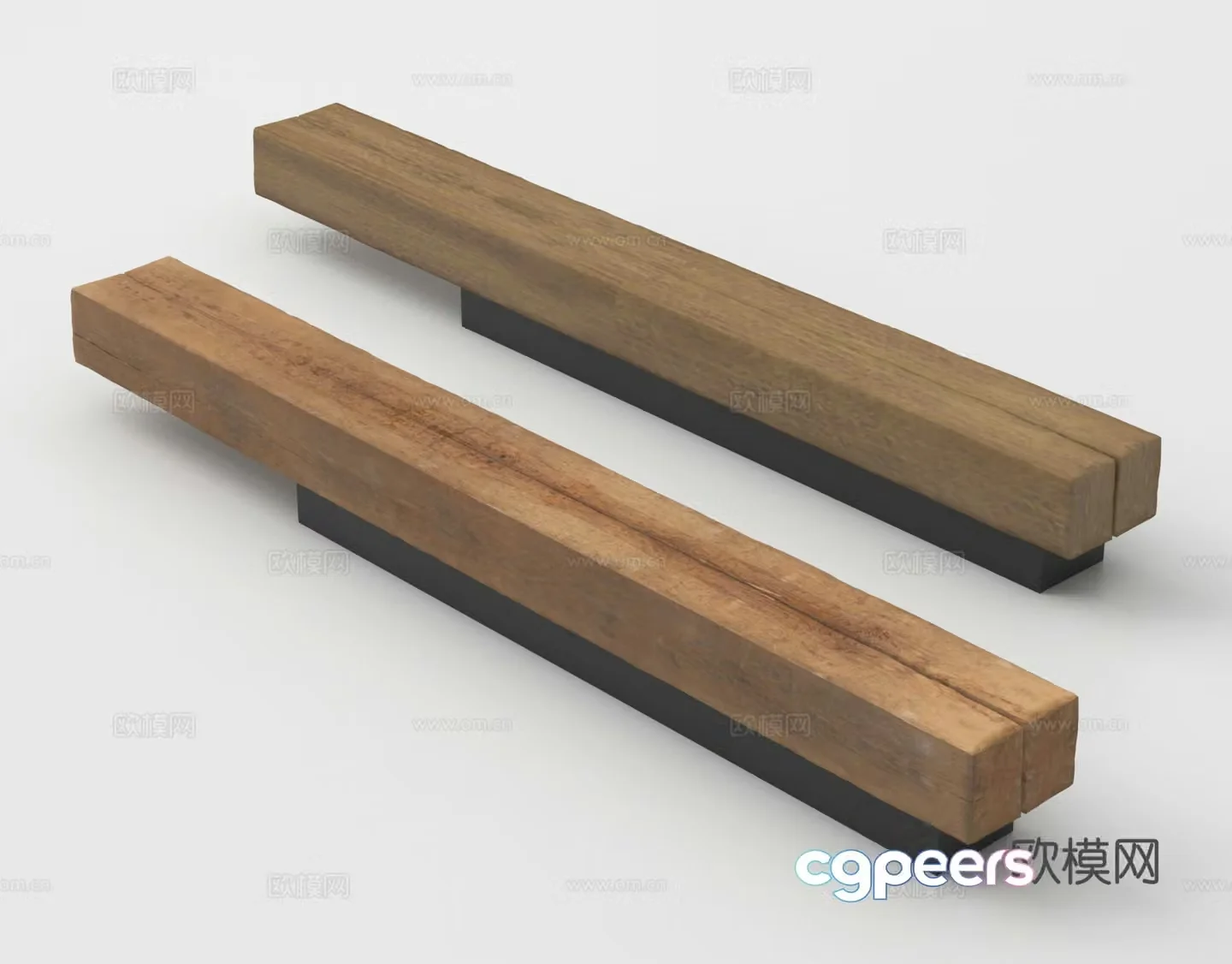 Wooden stool strip bench park stool public stool 3d model